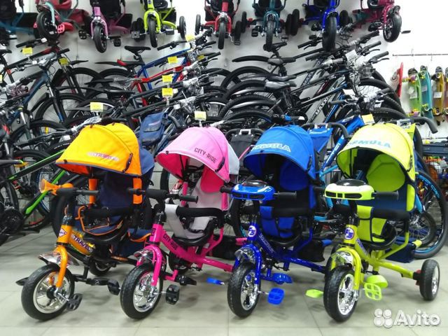 Трехколесный велосипед с ручкой крышей 50 видов