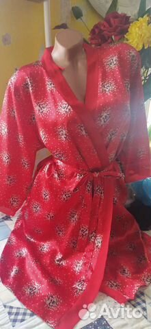 Шелковый атласный халат на запах р. 44-46-48
