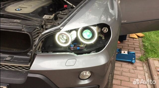 Стекла фар бмв х5 е70 ангельские глазки LED