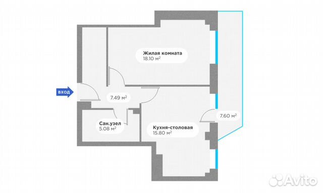 2-к квартира, 55.7 м², 6/9 эт.