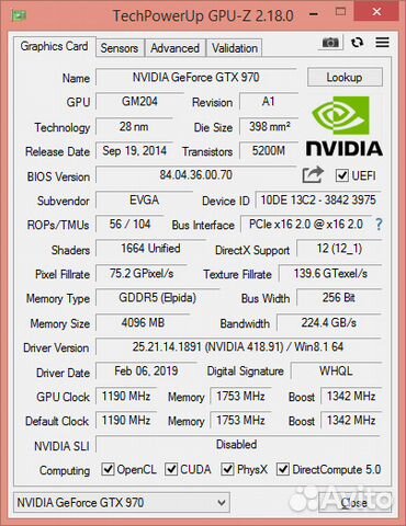 Evga GeForce GTX 970 SSC gaming ACX 2.0+