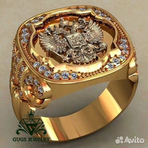 Золотая мужская печатка с бриллиантами