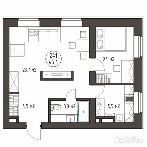 3-к квартира, 47.6 м², 4/5 эт. 3-к квартира, 47.6 м², 4/5 эт.