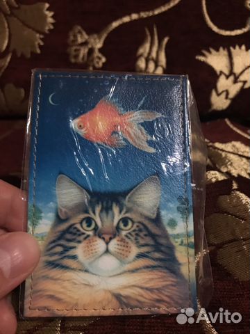 Обложка для проездного, карты кот и рыбка