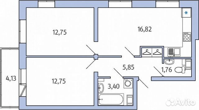 2-к квартира, 54.6 м², 4/8 эт.