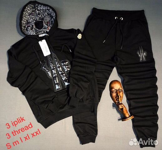Спортивный утеплённый костюм Moncler новый.Черный