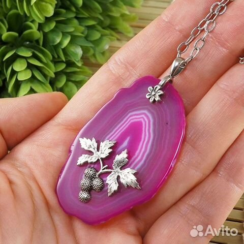 Подвеска Ягодка Малина Фуксия Розовый Срез Агата Подвеска Ягодка Малина Фуксия Розовый Срез Агата