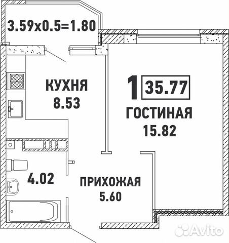 1-к квартира, 35.8 м², 13/18 эт.