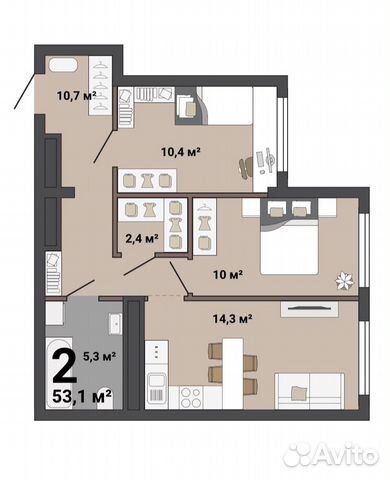 2-к квартира, 53.1 м², 29/35 эт. 2-к квартира, 53.1 м², 29/35 эт.