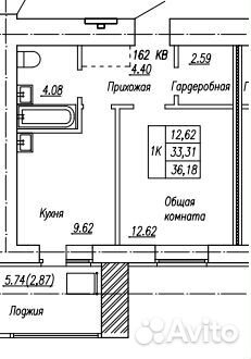 1-к квартира, 36.2 м², 5/17 эт.
