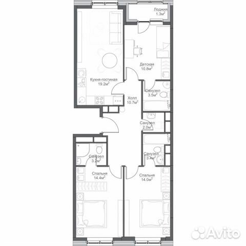 3-к квартира, 86.2 м², 15/16 эт.