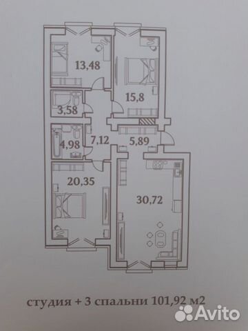 4-к квартира, 103.2 м², 1/3 эт.