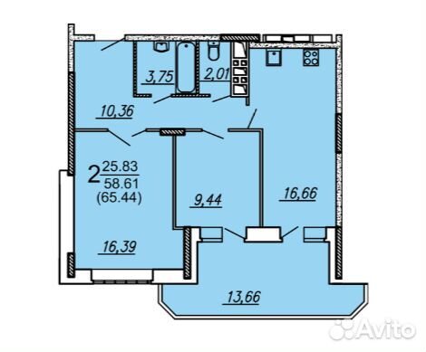 2-к квартира, 59.8 м², 5/14 эт.