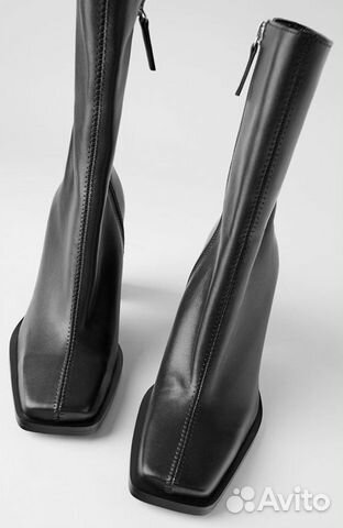 Кожаные ботильоны с квадратным носом zara