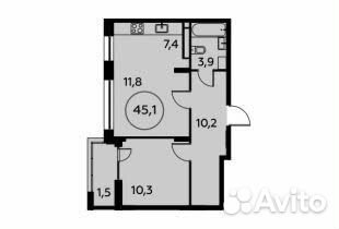 2-к квартира, 45.7 м², 12/14 эт.