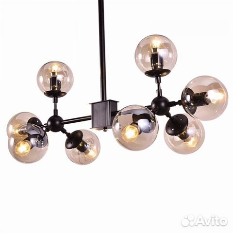 Люстра 56W (392Вт) Лофт 8 плафонов, коричн. стекло