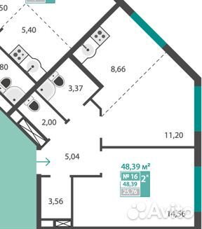 2-к квартира, 49 м², 4/8 эт.