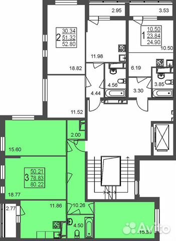 3-к квартира, 80.2 м², 5/8 эт.
