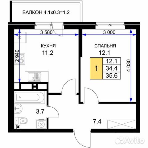 1-к квартира, 35.6 м², 10/16 эт. 1-к квартира, 35.6 м², 10/16 эт.