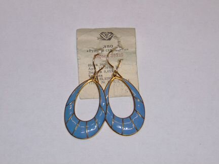 Серьги голубая эмаль с позолотой