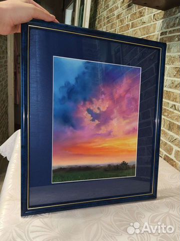 Интерьерная картина сухой пастелью в раме Закат