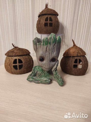 Кокос в аквариум. Домик