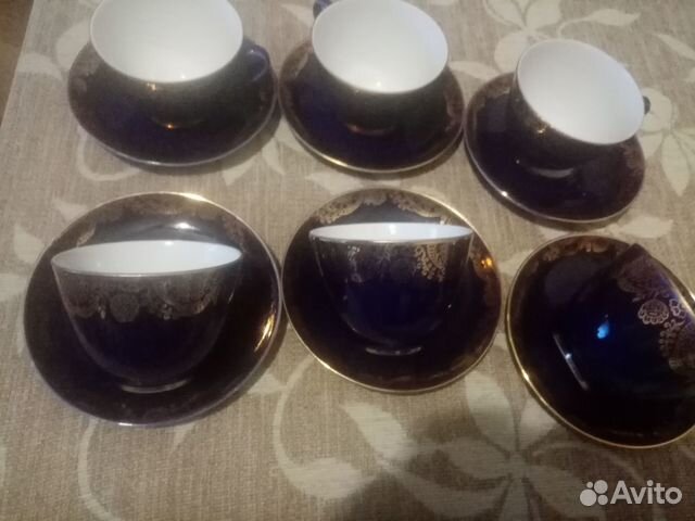Чайный сервиз фарфор СССР кобальт с позолотой