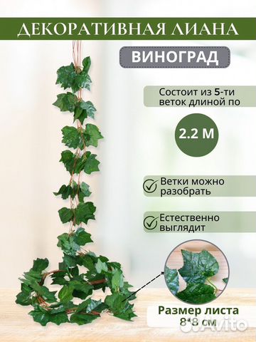 Декоративная лиана винограда (новое) дина 220 см