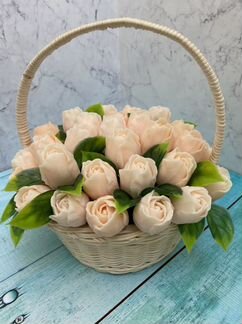 Букеты из мыльных цветов, подарочные боксы и свечи