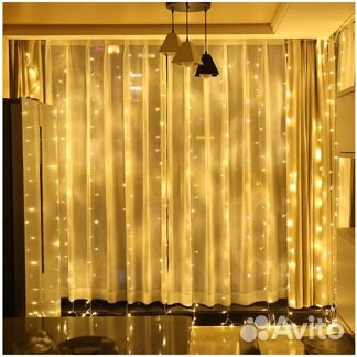 Гирлянда штора 3*2м теплый желтый свет