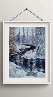 Картина акварелью.Зимний пейзаж