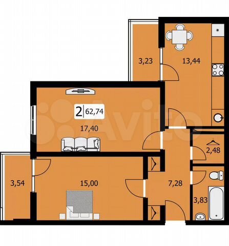 2-к. квартира, 62,7 м², 9/18 эт.