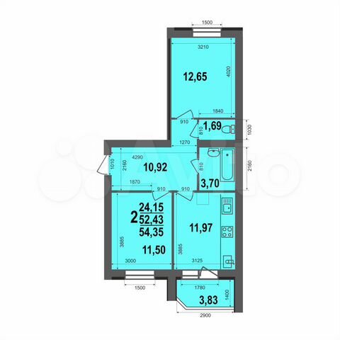2-к. квартира, 54,4 м², 4/5 эт.