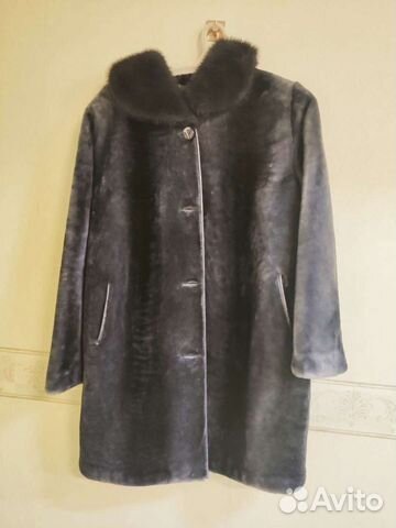 Шуба мутоновая серо-голубая размер 50-52