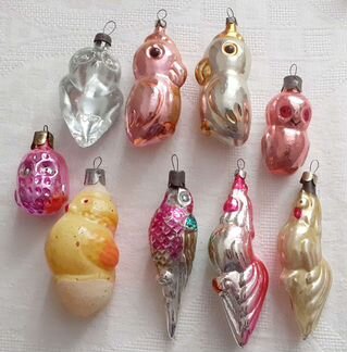 Елочные игрушки ссср. Птички, рыбки, насекомые