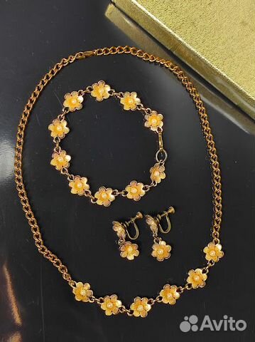 Колье браслет и клипсы винтажная бижутерия