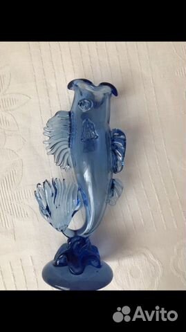 Ваза рыбка цветное голубое стекло