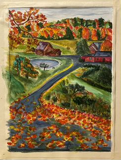 Осенний пейзаж, акварель