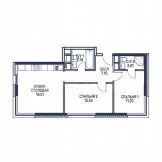 2-к квартира, 56.9 м², 3/22 эт.