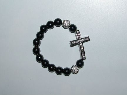 Браслет женский - гематит с крестом и стразами