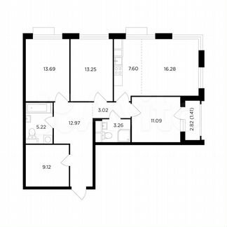 4-к квартира, 96.6 м², 7/26 эт.