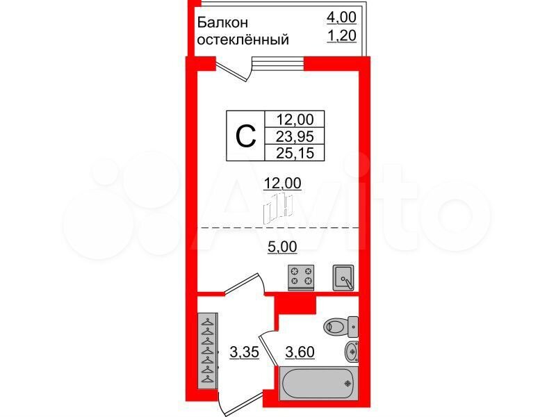Квартира-студия, 25.2 м², 13/16 эт.