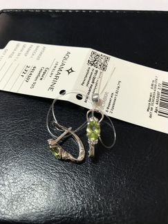 Серьги серебро с хризолитом