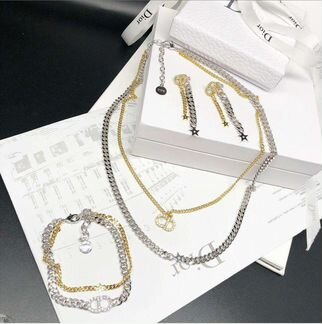 Цепь (колье), браслет, серьги Dior Диор Люкс