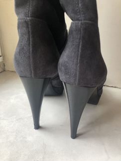 Сапоги серые натуральная замша каблук демисезон