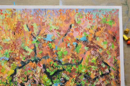 Пейзаж с деревьями, осень, рисунок, картина