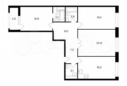 3-к квартира, 103.5 м², 12/13 эт.