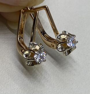 Золотые серьги Тюльпаны с фианитами