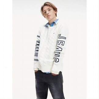 Tommy Jeans белый джемпер вязки косами. Оригинал