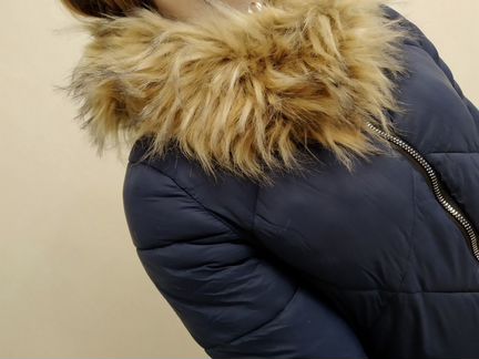 Пуховик синий с мехом